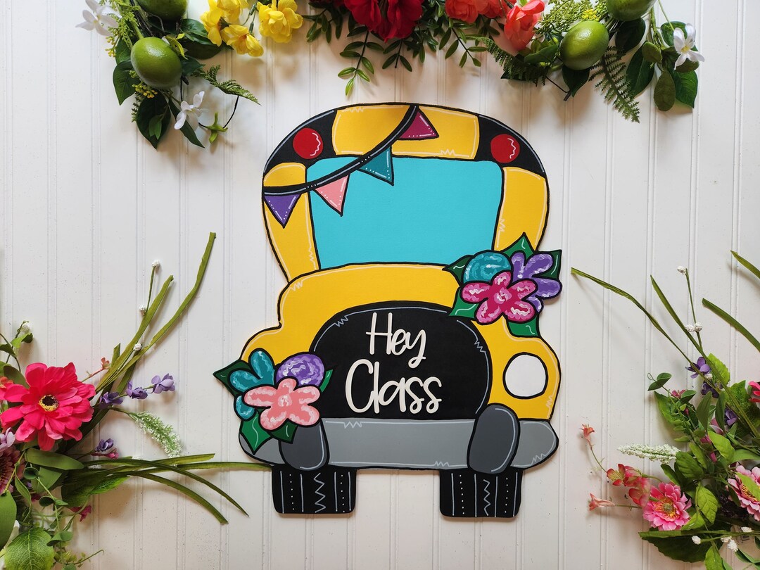 Floral School Bus Door Hanger, Back to School Bus Door Hanger, Teacher ...