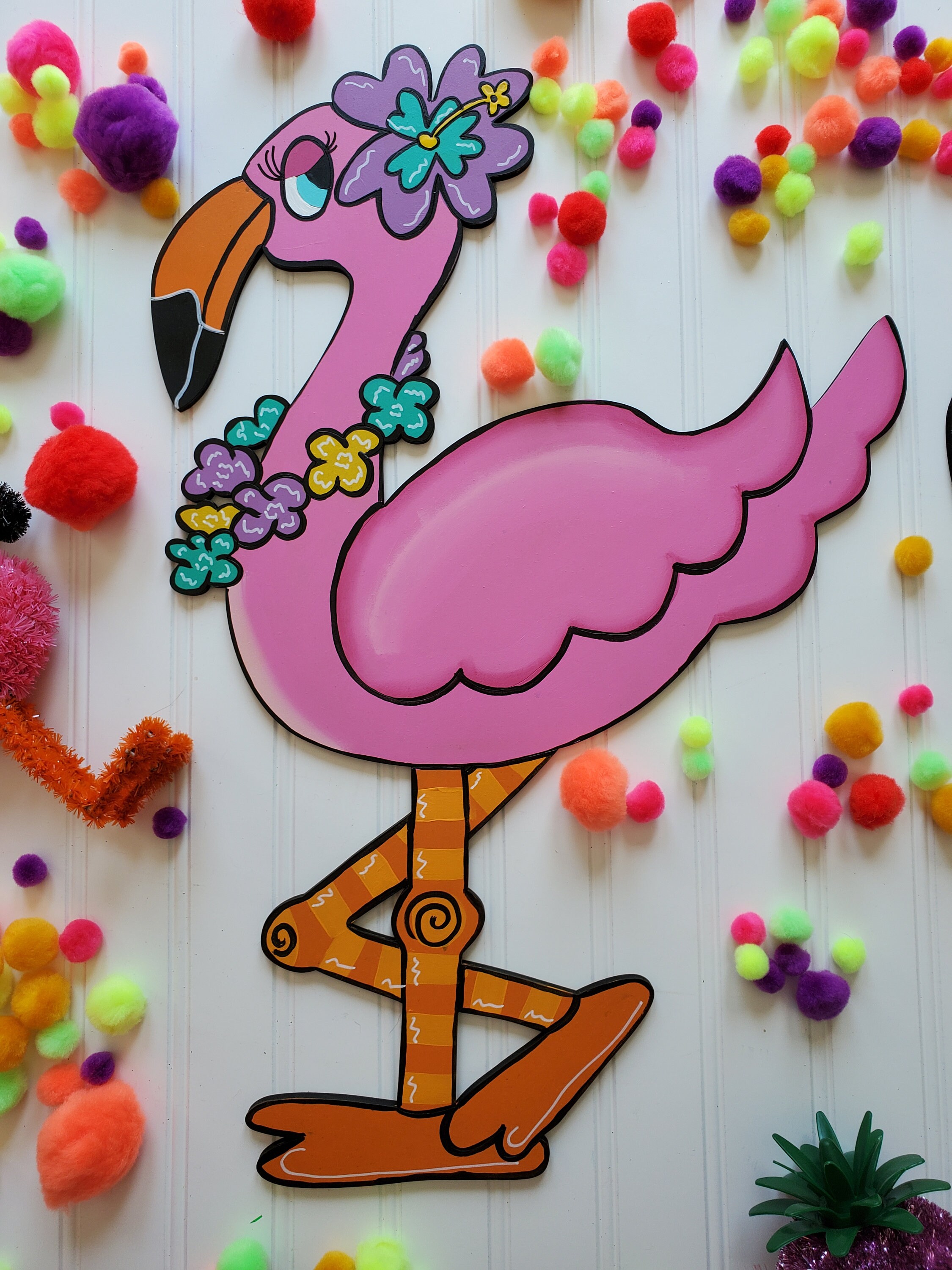Flamingo Door Hanger Pink Flamingo Door Hanger Summer Door Etsy