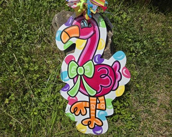 Flamingo Door Hanger: Hand-Painted Summer Beach Decor