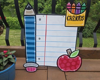 Personalized Teacher Door Hanger: Hand-Painted Apple Pencil Design, Classroom Door Decor