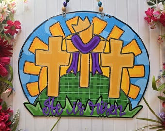 He is Risen Easter Door Hanger: Religious Spring Decor