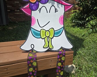 Halloween Ghost Witch Door Hanger: Hand-Painted Halloween Decor