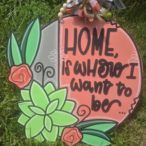 Succulent Welcome Door Hanger: Painted Home Decor Sign