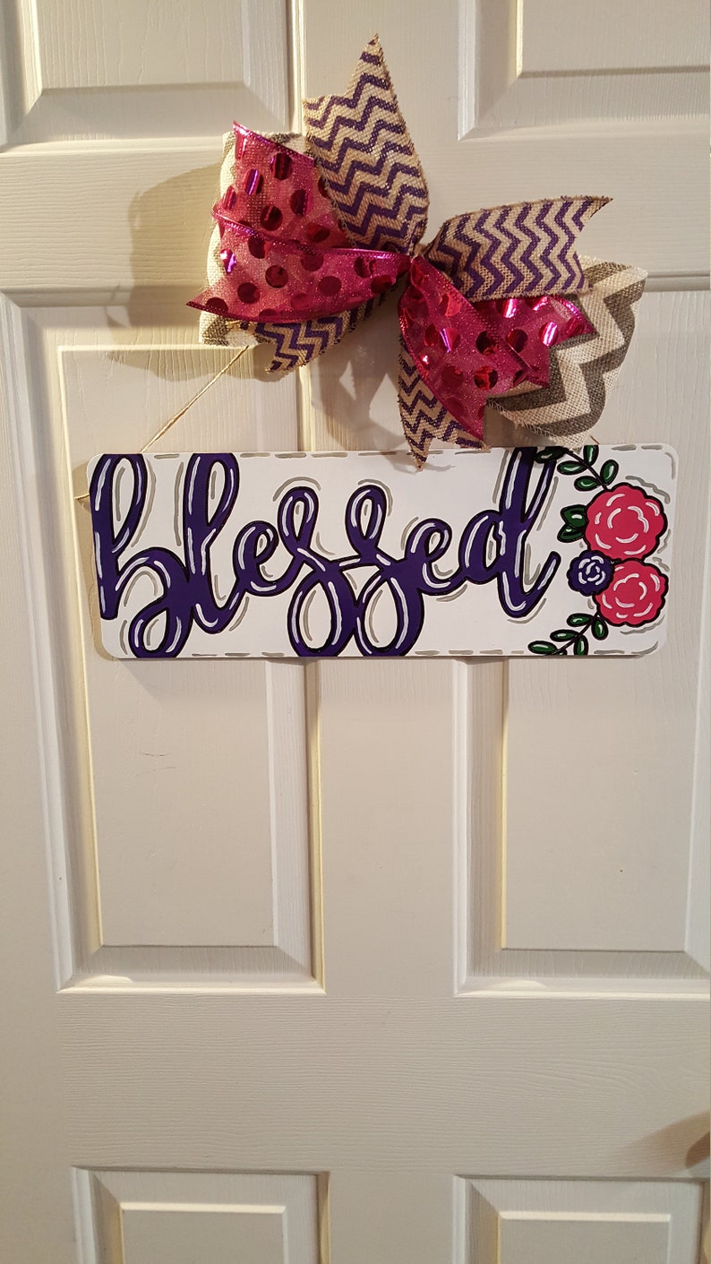 Blessed Door Hanger Hand Painted Door Hanger Blessed Sign Etsy