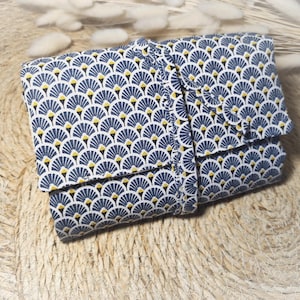 Pochette à bijoux de voyage bleue motif japonais éventails