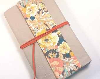 Protège livre adaptable beige fleuri, couverture livre avec Rabat, pochette livre ajustable, Cadeau de Noël