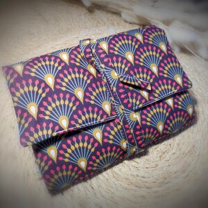 Pochette à bijoux de voyage bordeaux or à motif éventails idée cadeau saint Valentin femme