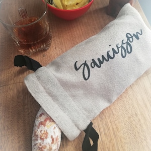 Sac à saucisson en lin naturel lavé conservation du saucisson, idée cadeau homme, idée cadeau papy, idée cadeau parrain, idée cadeau apéro