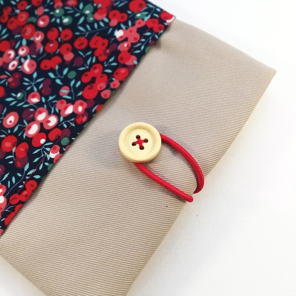 POCHETTE housse de protection Beige fleuri Liberty Wiltshire rouge  ordinateurs 13 pouces sur mesure