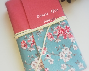 Protège livre adaptable corail fleuri cerisiers japonais, couverture livre avec Rabat, pochette livre personnalisée, Cadeau de Noël