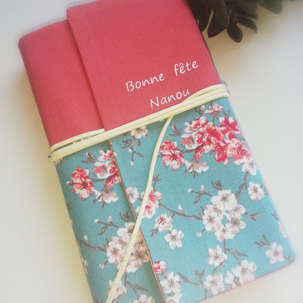 Protège livre adaptable corail fleuri cerisiers japonais, couverture livre avec Rabat, pochette livre personnalisée, Cadeau de Noël