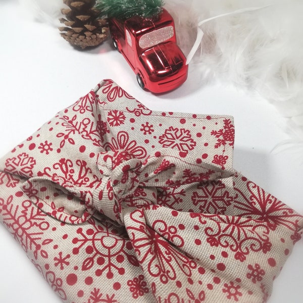 Furoshiki emballage cadeau réutilisable, Emballage cadeau fête de Noël en tissu paquet cadeau en tissu