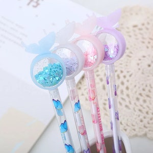 1pc Butterfly  Sequin gel pens, Kawaii stationery, Kids gift pen, cartoon pen, student stationer, pen gift, Writing Supply