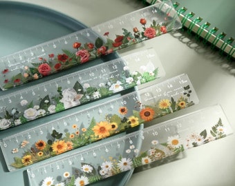 1pc Flower Pattern Ruler, 15cm measuring scale, rose, daisy flower ruler, school, office supplies, drawing ruler