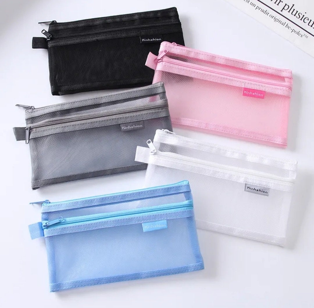 Clear Exam Pencil Case S/L Transparent Simple Mesh Zipper Stationery Bag  PxY-r