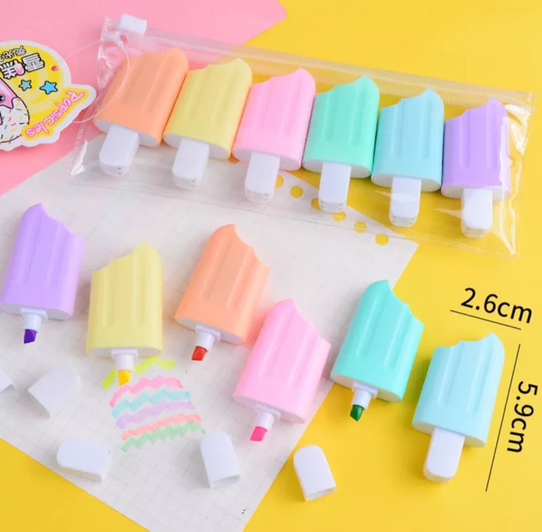 6pcs Ice Cream Highlighter, Marker Pen, 6colors Highlighter Marker Pen