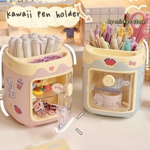 Kawaii Multifunctional Desk Organizer Pen Holder Children Girls Heart  Storage Ins Student Desk Desktop Cute Storage Box 