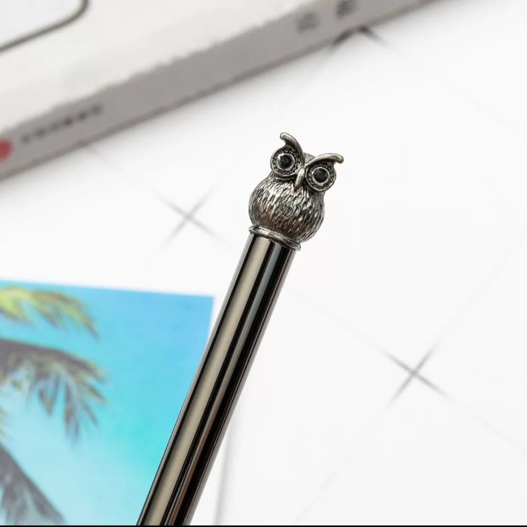 1pc Silver Owl Ballpoint Pen, luxury writing pen, 4colors cute owl ballpoint pen, black ink pen, sig