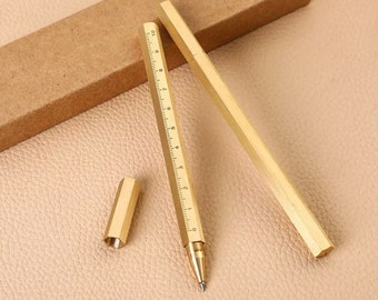 1Pc Metal Brass Pen,0.5mm Ballpoint Pen, Six-Sided Luxury gift Pen, School, Office Stationery, Signing Pen, Office Gift