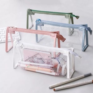 1 trousse simple transparente, trousse à stylos grande capacité, 7 couleurs, trousse à cosmétiques, école, trousse de papeterie de bureau, cadeaux