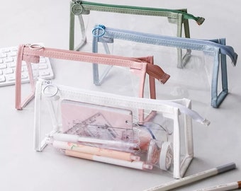 1pc Simple Transparent Pencil Case, 7 Colors Large Capacity Pen Bag, Cosmetic Bag, School, Office Stationery Case, Party Favors