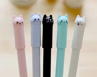 4 bolígrafos de gel con forma de gato, bonitos y divertidos, para la escuela, la oficina, para escribir en la escuela, de regalo, de papelería kawaii, de gel, de tinta negra, para regalo