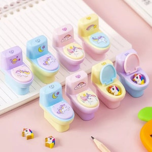 Temperamatite da toilette con design creativo, cancelleria kawaii, temperamatite a forma di unicorno, regalo per studenti, temperamatite