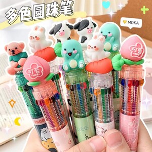 10Pcs/Lot Cute 8 Color Ballpoint Pen Stationery Cartoon Transparent Marker  Pens for Writing School Office Supplies Students