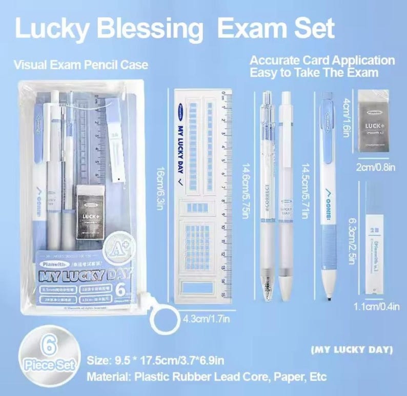 6 Pieces Stationery Set, Ruler, Pen, Eraser, Automatic Pencil, Pencil ...