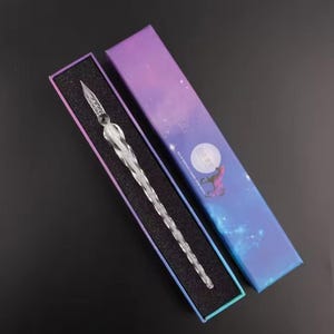 Penna in vetro con cielo stellato, penna per scrivere, penna a immersione in vetro, penna per firma, penna in vetro regalo, penna con scatola, forniture per ufficio