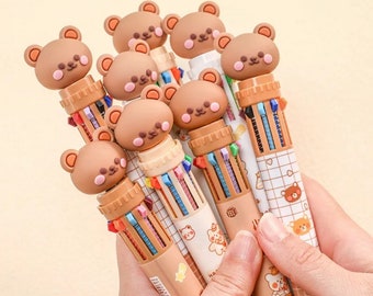 1pc 10Colors Cute Bear Ballpoint Pen, Multi-Color Ballpoint Pen, Writing Pen, Funny Cute Animal PenPen, Student Supplies,