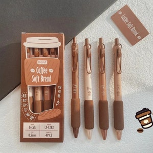 4 penne gel a forma di chicchi di caffè, penna a inchiostro nero da 0,5 mm, penna morbida al tatto, penna da scrittura, penna regalo per studenti, scuola, forniture per ufficio, regalo