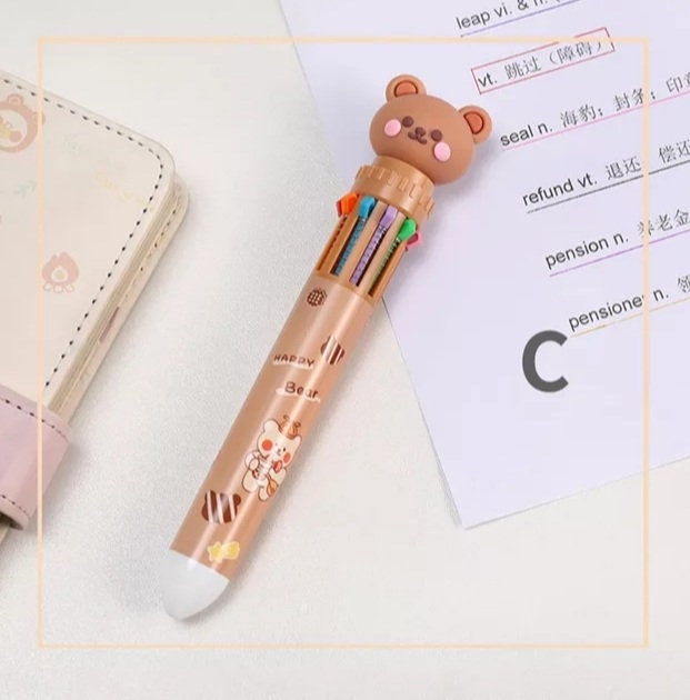 Random 4pcs/set 10-color Ballpoint Pens With Cartoon Bear Doll Head Design  For Journal & Planner Writing