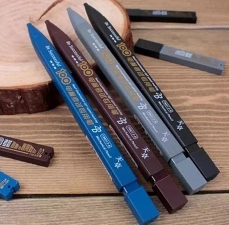 2 Set Thick Flat Head Mechanical Pencil, Pencil With 6pcs Refill Set, 2B Pencil, Pencil With Eraser, Writing Drawing Pencil, Gift image 3