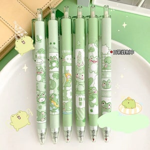 Ensemble de 6 stylos grenouille verte drôle, stylos animaux mignons, stylo à encre noire, école, fournitures de bureau, fournitures pour étudiants, cadeau stylo, stylo de papeterie