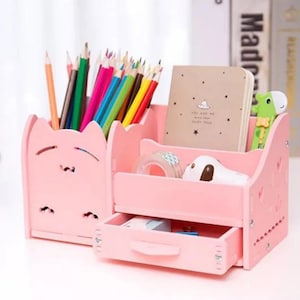 Portalápices giratorio Kawaii grande con calcomanías, lindo soporte para  lápices Kawaii para escuela y niñas, organizador de escritorio, soporte  para