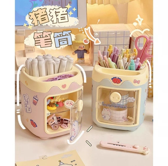 Porte-crayon Kawaii Avec Autocollants, Jolie Boîte De Rangement De