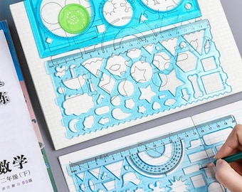 7 in 1 Multi Function Ruler, Measuring Tool, Plastic Ruler, Student Supply, Drawing Template, Rulers, School, Office Supply