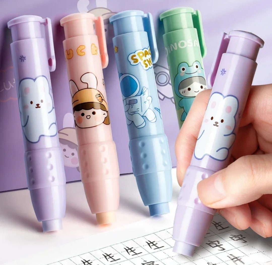 Press Cartoon Pencil Erasers Replaceable Rubber Core Cute - Etsy