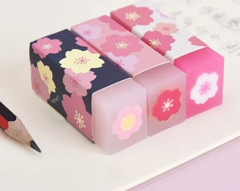 3pc Cherry Blossom Pencil Eraser, Lovely Flower Eraser School, Office Stationery, Eraser Gift, Student Eraser