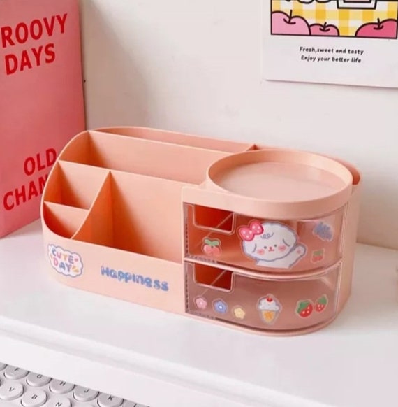 Cute Storage Box with Cover Desktop Stationery Storage Buckets for Girls  Japanese Stationery Organizer Kawaii School Supplies