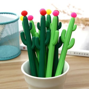 1 bolígrafo de gel de cactus, bolígrafos de gel de tinta negra, bolígrafo de papelería escolar y de oficina, bolígrafo de regalo creativo, suministros de papelería, bolígrafo de cactus