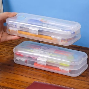 2 Layers Clear Plastic Storage Box Pencil Case Matte Brush Organizer  Stationery