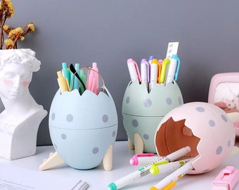 1pc Dinosaur Egg Desktop Organiser, Cute Round Pen Holder, Makeup Brush Holder, Party Favors, Round Egg Shape Pencil Holder