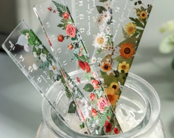 1Pc Beautiful Flower Pattern Ruler, 15 cm measuring scale, lovely rose, daisy flower ruler, school, office supplies, drawing ruler