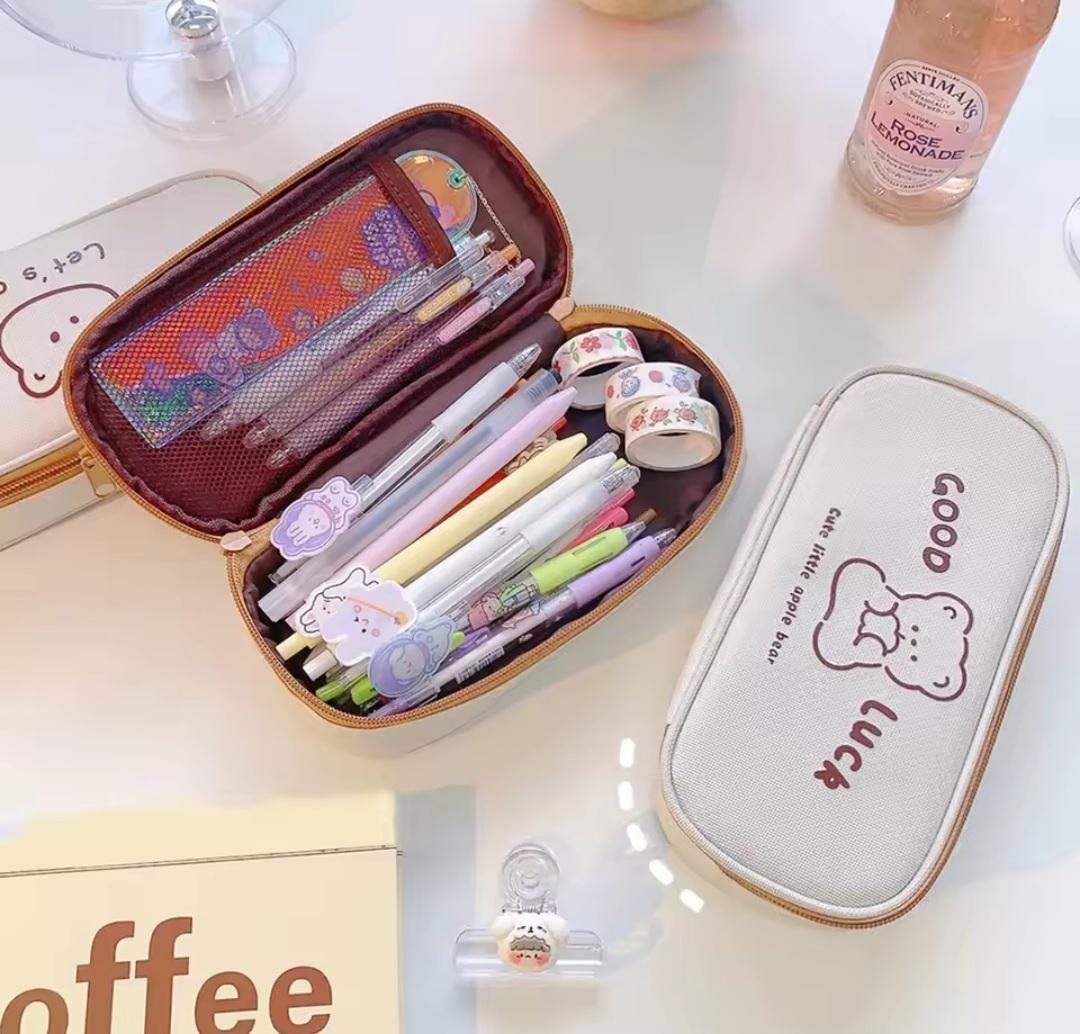 Adorable Brown Bear Pencil Case - Kawaii Stationery Holder For School & College