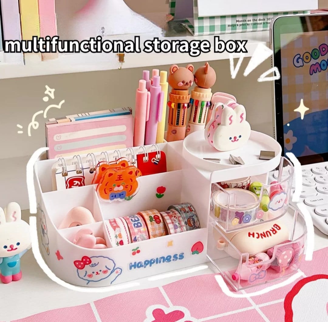 1pc Cute Cartoon Large Capacity Pencil Case For Korean & Japanese Students,  With Various Compartments & Multi-function Options, Can Be Used As  Stationery, Cosmetic, Toiletry & Organizer Bag For Women & Kids