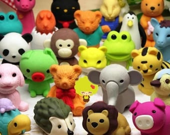 かわいいミニ動物消しゴム25/30個、取り外し可能な鉛筆消しゴム、学生用品、動物鉛筆消しゴム、文房具、学校用品