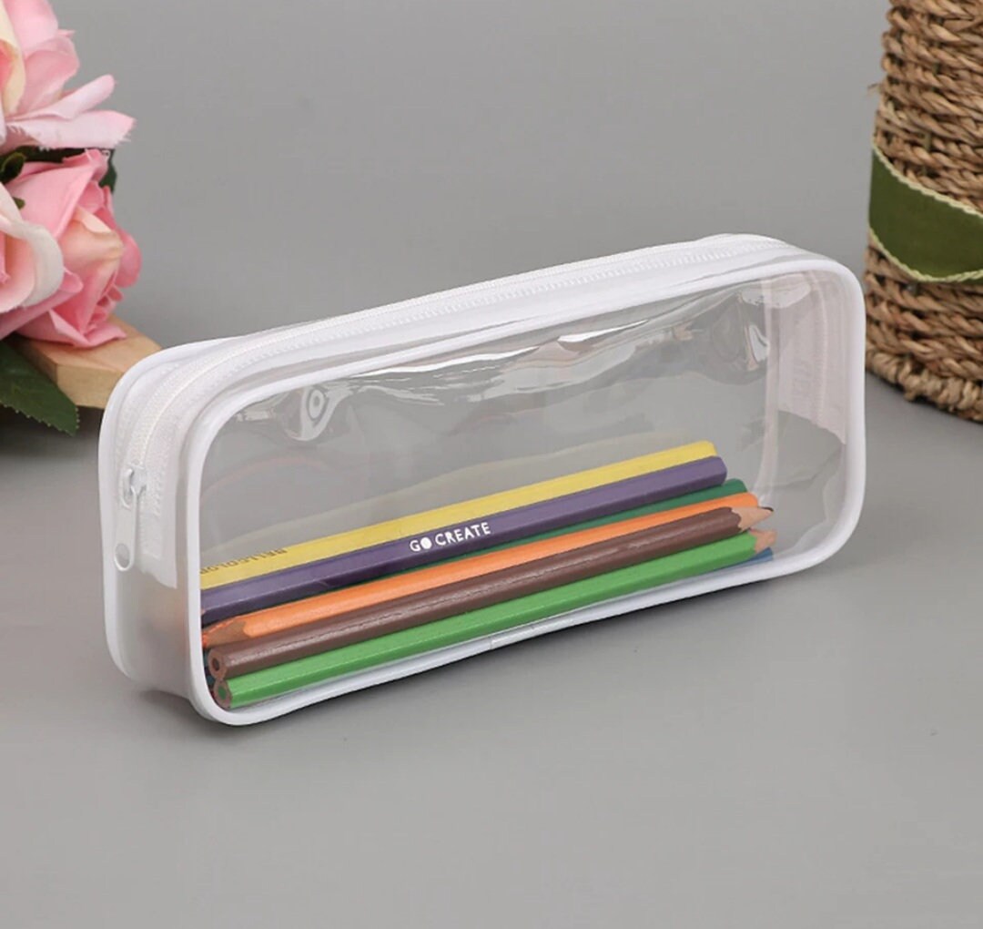 Transparent White & Black Pen Pencil Case PVC Clear Zipper Etsy