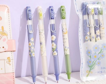 4pcs Little Daisy Gel Pen, Pretty Flower Pen, 0.5mm Black Ink Pen, Writing Pen, Office, School Supply, Stationery Gift